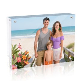 laapee 4x6 Acrylic Magnetic Picture Frame, 20 mm Thick Clear Double Sided Freestanding Photo Frame, Transparent Frameless Floating Frames with Magnets Corners