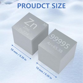 Zinc Cube Zn 99.995% Metal Element Cube Pure 10mm Density Cube for Elements Collection DIY Teacher Science Creative Gift (0.39inch, Zn)