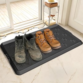 Azadx Heavy Duty Boot Tray Large Shoe Mat Tray for Entryway Multipurpose Shoe Trays for Entryway Indoor Durable Waterproof Rubber Mud Mat Trays for Front Door Non Slip Shoes Rug 16x32 Inch