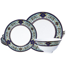 LE POTOCIO Bone China Dinnerware Set for 4, 12 Piece Porcelain Dinnerware Set, Bone China Plates and Bowls Set, Fine China Dinnerware Sets for Mother's Day Gifts (12, Court)