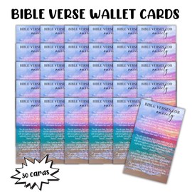 Lashicorn Bible Verses for Anxiety Wallet Pocket Cards 30pk 2x3.5” 1 Peter 5:7, Philippians 4:6, Isaiah 41:10, Psalms 27:1 Hand Out Christian Motivational Reminders