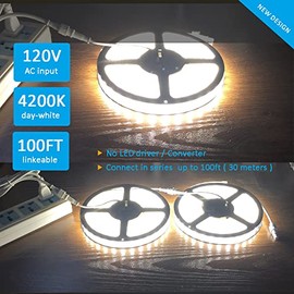 Luz Regulable LED Tira Luces Luz De Día 4200K 127 Voltios Ajustable LED Debajo Del Gabinete Luz, No LED Conductor Necesidad,Trabajar con Inteligente Tapón, 127V Triac Dimming iluminación Tira, Impermeable IP65 16.4ft Cala Luz, Patio Trasero iluminación