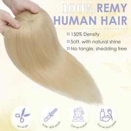 TESS Blonde Real Hair Toppers For Women UK Human Hair For Thinning Hair With Bangs Fringe Mono Base Natural Crown Hairpiece - #613 Bleached blonde - 16 Inch