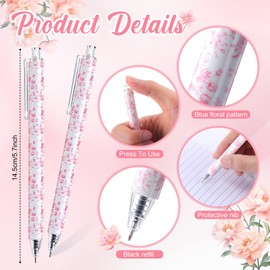 Resurhang 30 Pcs Pink and White Floral Ballpoint Pens 0.5 mm Black Ink Chinoiserie Gel Pens Vintage Aesthetic Retractable Ballpoint Office School Supplies for Bridal Baby Shower Wedding