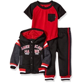 American Hawk Baby Boys 3 Piece Jog Set (More Styles Available), Black, 24M