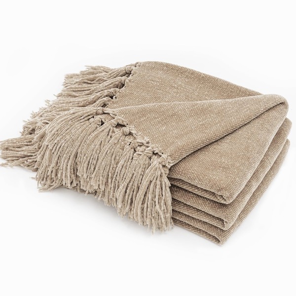 EVERGRACE Soft Chenille Throw Blanket for Couch, Cozy Plush Fuzzy
