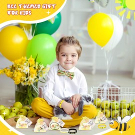 Liliful 72 Pcs Bee Party Favors Set Bee Classroom Decorations, Back to School Bee Honeycomb Silicone Wristbands with Gift Label Tags and Organza Bags for Kids Birthday Baby Shower Party Supplies