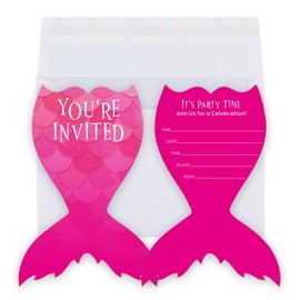 Dinggaogao Mermaid Birthday Invitations for Birthday Party,4x5.7 Inch Double-Sided Invite Cards with 20 Envelopes, Birthday Party Decoration (20 invitations + 20 Envelopes)