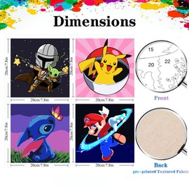 KOJEFCV 4 Pack Cartoon Paint by Number for Kids-Paint by Numbers for Kids Ages 4-8-12,DIY Paint with Numbers Easy Acrylic Oil Painting Kits for Home Wall Decor(8X8inch)