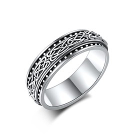 YAFEINI Celtic Knot Fidget Ring 925 Sterling Silver Irish Celtic Spinning Rings Anxiety Ring Fidget Jewelry Gifts for Women Men, Sterling Silver, No Gemstone