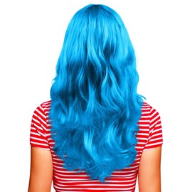 Hatstar Sexy women's long hair wig, curly, wavy, for fancy dress and carnival (turquoise)