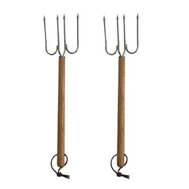 Stainless Steel Meat Forks, Set of 2 Long Handles Poultry Forks for Lifting and Turning Large Roast, Ham & Big Turkey, 17 Inch, Heavy Duty, Wooden Handle With Strap
