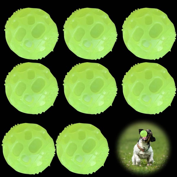 Pack of 8 Glow In The Dark Dog Balls, Squeaky
