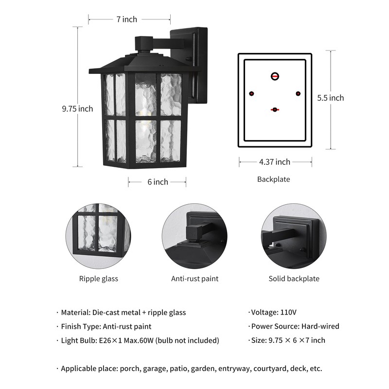 KDG Black Outdoor Waterproof Modern Patio Wall Light Fixtures Set