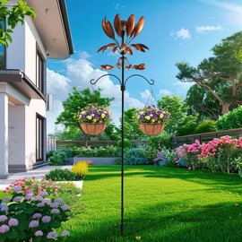 Yard Garden Wind Spinners - Large Outdoor Metal Wind Spinners with Stake, Yard Art Lawn Garden Decor Bronze-Colored Blade Rotator (25.5" W x 92.5" H)