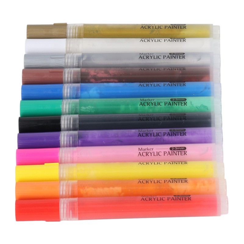 12 Pcs Acrylic Paint Markers 12 Colors 3.0mm Waterproof DIY