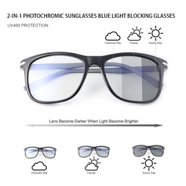 YIMI Spring Hinge Photochromic Gray Sunglasses Blue Light Blocking Glasses for Men and Women Day Night Gaming TV Phones Computer Eyeglasses UV Protection Anti Glare Lightweight TR90 Full Frame Eyewear