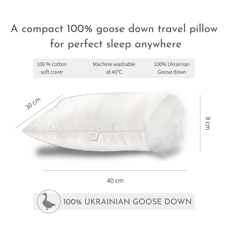 SnooozeGo 100% Goose Down Mini Travel Pillow for Women &