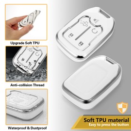 CTRINEWS for GMC Key Fob Cover with Luxury Diamond Bling Braided Rope Keychain, Upgraded Soft Case for Terrain Yukon XL Acadia Sierra Chevy Silverado Suburban Tahoe (5 buttons) Shell (Silver, A2)