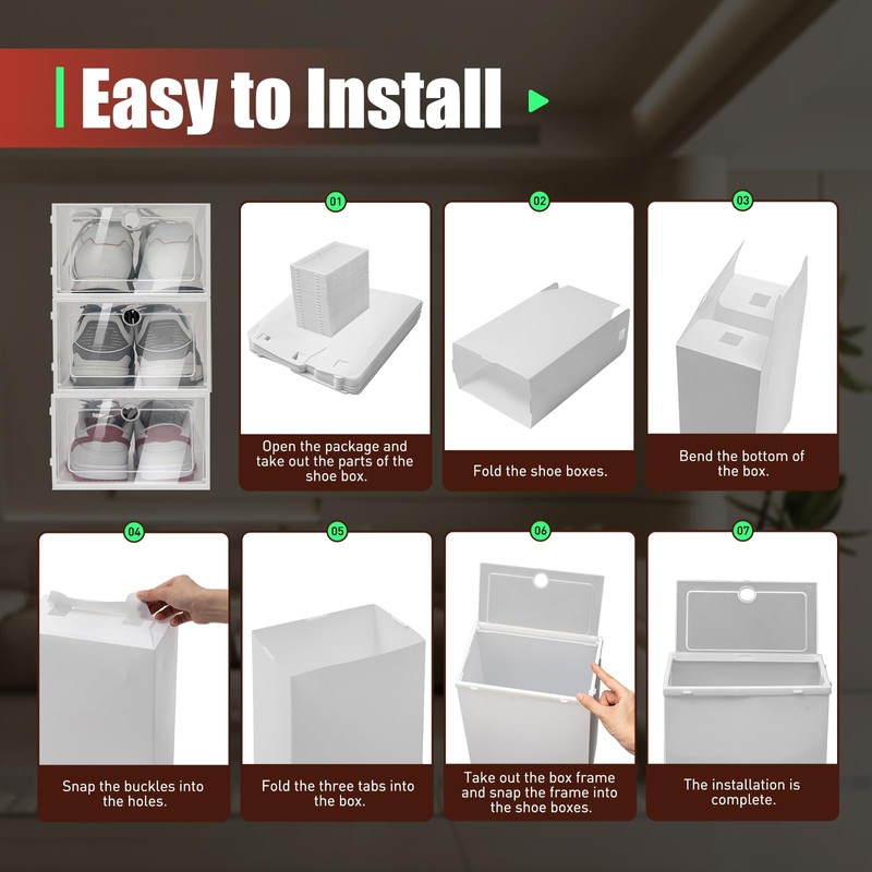 20 PCS Shoe Storage Boxes Stackable, Stackable Clear Plastic Shoe