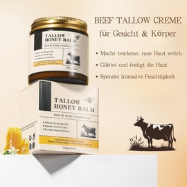 Rindertalg Creme für Gesicht & Körper - Beef Tallow Creme Bio - Beef Tallow Skincare - Tallow Honey Balm - Rinderfett Bodylotion Damen Herren - Körperlotion für Sehr Trockene Haut