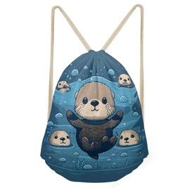 Upetstory Sea Otter Drawstring Backpack Sports Gym Bag String Sackpack Sports Gymsac Drawstring Bag Hiking Daypacks for Travel Outdoor Hiking Swimming Camping Cycling