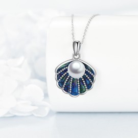 KZX Pearl Shell Necklace for Women S925 Sterling Silver Shell Necklace Jewelry Gift for Mother Wife