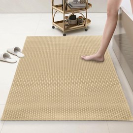 HOMBYS 47 x 32 Extra Large Shower Mat for Shower Stall Tub, Non Slip Bath Mat Bathroom Accessories, PVC Mats for Shower and Bathroom, Quick Drying, Khaki