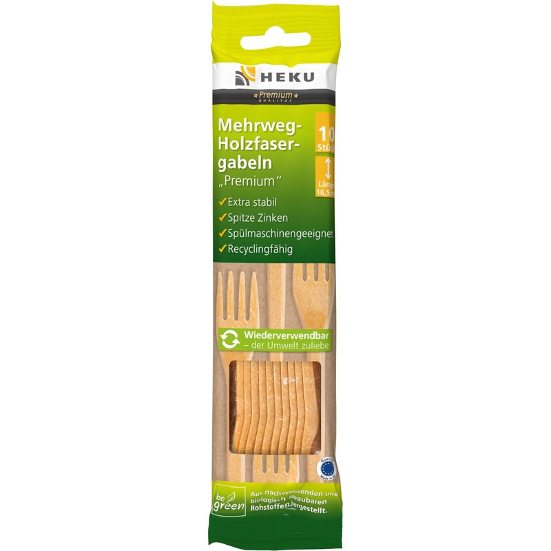 Heku - 10 reusable wood fibre forks, natural, length: 16.5
