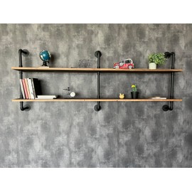 HDDFER Floating Shelves Wall Bookshelf Industrial Pipe Shelving Shelves Real Wood Planks 70 inch Rustic Wall Shelves Hanging Bookshelves Farmhouse Kitchen Bar Shelving