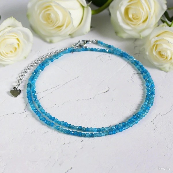 Unbranded Natural Apatite 3mm Gemstone Beads Dainty Choker Minimalist Crystal