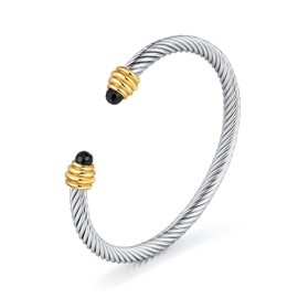 TUOYECHEN Twisted Cable Bracelets for Women,Stainless Steel 5mm Adjustable Cable Wire Bracelet Cuff Bangle Bracelets for Men Women Fashion Jewelr (Black)