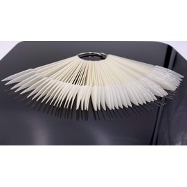 2 Sets 100 Tips Fan Shape Plastic Nail Art Tips Display Polish Board Display Practice Sticks with Metal Split Ring Holder (Natural Color)