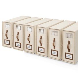 BigPonPon 6 Pack Bed Sheets Organizers and Storage (Cal King Size), Foldable Organizer With Handle for Linen Closet, Bedding Storage for Sheets, Duvet Cover (Beige)