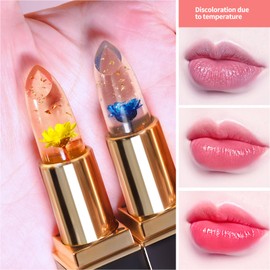 BLUE LOVE Color Changing Flower Lipstick, Jelly Temperature Change Clear Lipstick with Flower Inside, Hydrating Moistrurizer Lip Balm Long Lasting Chapstick Nourishing Lip Gloss for Dry Lips (Blue)