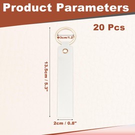 sourcing map 20 Pcs PU Leather Keychain Blanks Bulk Laser Engraving Keychain Leather Key Fob Kit with Key Rings for DIY Supplies Gifts (White, 5.3" x 0.8")