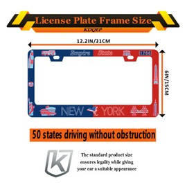 KDQEP New York License Plate Frame,Empire State License Plate Frame,American Flag License Plate Frame,Rust-Proof Waterproof Stainless Steel 2 Hole License Plate Holder for Men Women 12.2 X 6 Inch