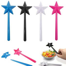 KuuGuu 4 PCS Star Magic Salt and Papper Shakers Pentagram Shape Fairy Wand Three Holes Salt Dispenser Refillable Removable Light One Hand Operation Kitchen Accessories （Black, White, Blue, Rose Red）