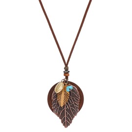 PINK TOWN Bohemian Leaf Necklace Earring Set for Women Vintage Leaf Pendant Necklace Ethnic Style Leaf Drop Dangle Earrings Boho Wedding Birthday Party Jewelry, Large, Metal, No Gemstone