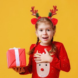 Reindeer Antlers Headband Christmas Headband Glitter Elk Antlers Red Christmas Trees Ears Headdress Christmas Tree Hairbands Decoration Holiday Headpiece for Women 1PCS