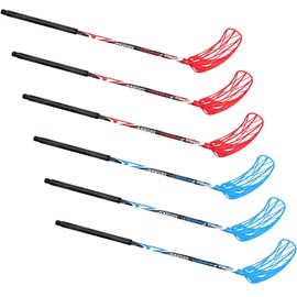 Leyndo 6 Pcs Floorball Sticks 33.5 Inches/ 85 cm Round Alloy Shaft Floorball Hockey Stick, Red and Blue, Left Handed