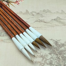 XCSJ 6 Pieces Chinese Calligraphy Brushes, Chinese Brush Set, Professional Calligraphy Sumi Brush for Beginners, Students, Artists, Calligraphy and Painting, 3 Sizes, 2 Materials