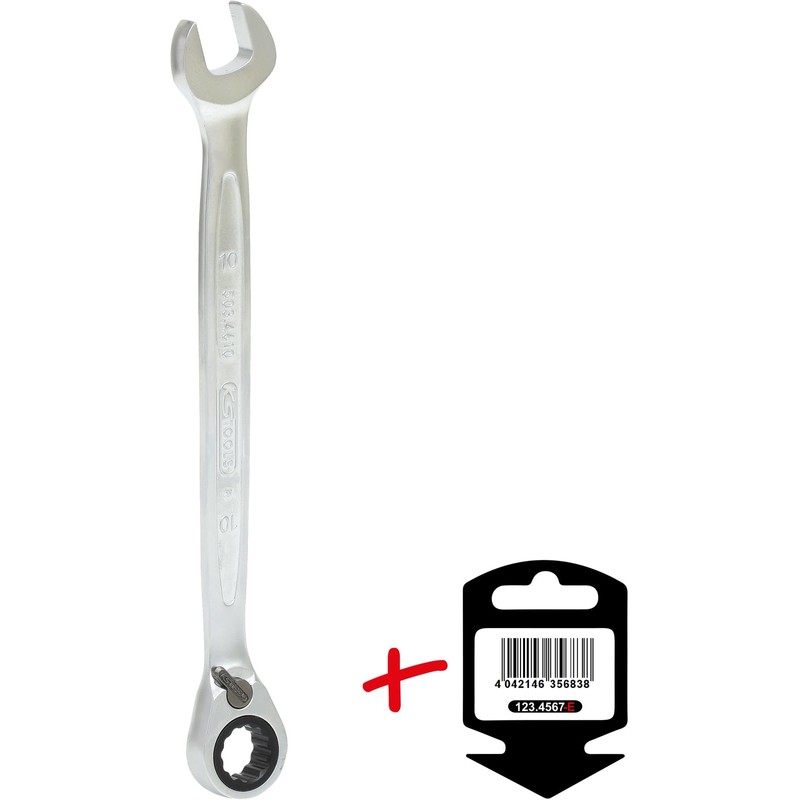 GEARplus Ratchet Combination Spanner, Switchable, 10 mm, on Hanger