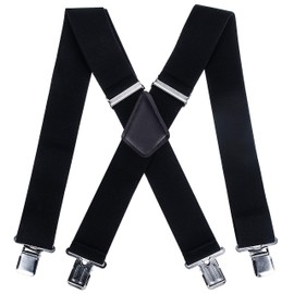 wuernine Suspenders, 2.0 inches (50 mm) Wide, Men's, Large Sizes, Unisex, X-Shape, Formal, Firmly Hold, Adjustable, Hanging Band, Business Casual, Black