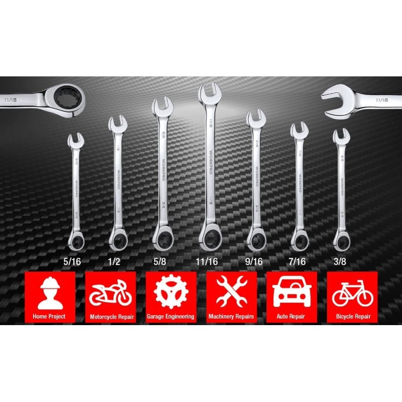 WORKPRO 14 PIECE Ratcheting Combination Wrench Set Metric&SAE with Roll