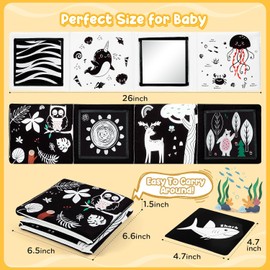 URMYWO Black and White Baby Toys, Tummy Time High Contrast Newborn Toys 0-3 Months, Baby Boy Girl Gifts, Visual Stimulation Learning Activity Cards, Soft Baby Book, Montessori Infant Toys 0-12 Months