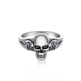 CUPENDA Skull Rings 925 Sterling Silver Gothic Skull Head with Rose Flower Statement Ring Vintage Skeleton Gift for Women-55