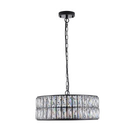 Modern Black Crystal Chandelier for Dining Room, 18" Round Adjustable Height Hanging Pendant LightShade color: Black, Lamp Power(W): 0-360W (No Bulb), Number of Lights: 6, Product Size: 45*45*25cm