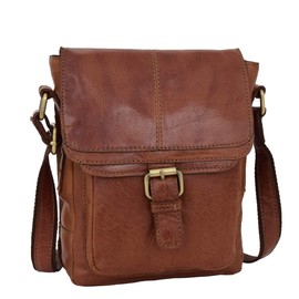 House of Luggage Real Leather Mens Cross Body Organiser Flight Bag Messenger Shoulder Pouch HLG13 Tan