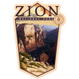 Die Cut Sticker Zion National Park, Utah, Zion Canyon Sunset, Contour Vinyl Sticker 3 to 6 inches, (Waterproof Decal for Cars, Water Bottles, Laptops, Coolers), Large
